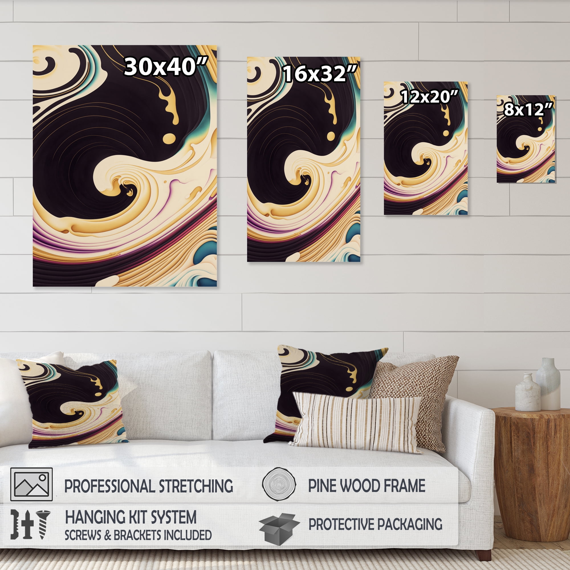 Designart Purple, Gold And Blue Swirl II Canvas Wall Art