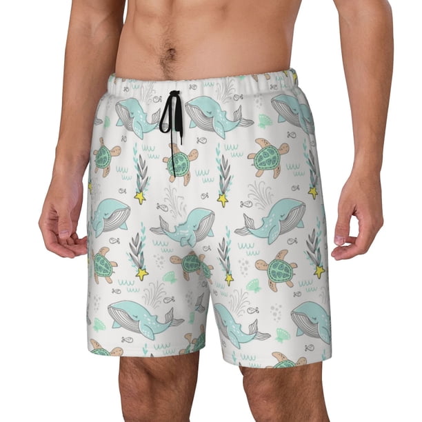 Fotbe Whale And Turtle Traje de Baño para Hombre – Shorts de Natación de Secado Rápido con Forro y Bolsillos-Small