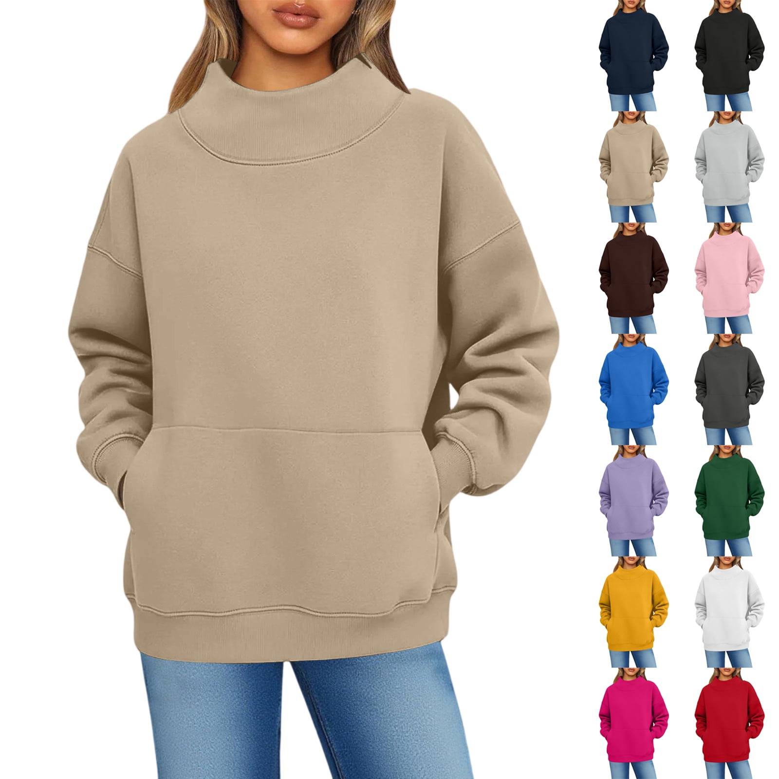 Dwellite Womens Sweatshirts Oversized Mock Neck Pullover Long Sleeve Casual Fall Fashion Tops With Pockets Navy XL