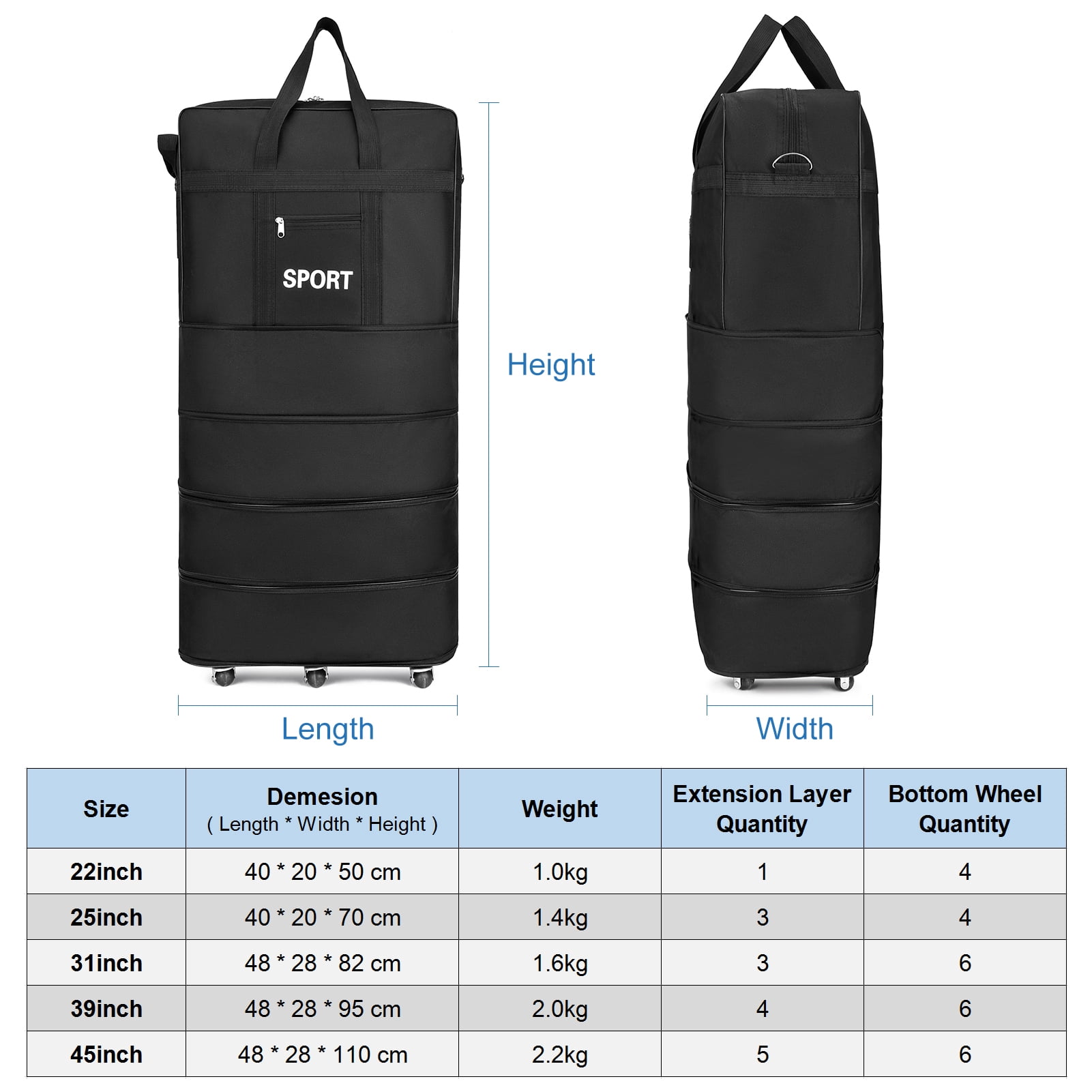 Expandable Suitcase Bag Foldable Rolling Luggage Bag for Travel Business