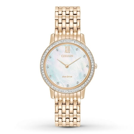 Drive Mother Of Pearl Dial Ladies' Eco Drive Silhouette Crystal EX1483-50D Rose Gold-Tone Stainless steel Bracelet with Mother-of-Pearl Crystal Accented Dial Watch ()