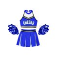 thumbnail image 3 of Xnihocha Girls Classic Cheerleading Team Uniform Mesh Splice Crop Top with Pleated Boxer Skirts Rooter Stage Suit Royal Blue 16, 3 of 5