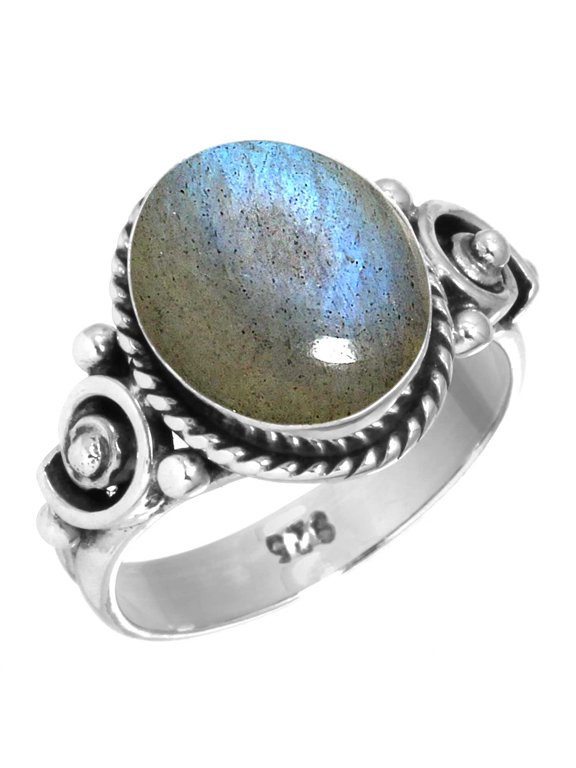 925 Sterling Silver Ring For Women - Teens Gray Natural Labradorite Gemstone Silver Ring Size 8 November Birthstone Silver Ring Size 8 Christmas - Gift For Sister 925 Silver Gemstone Jewelry