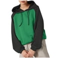 thumbnail image 3 of Women's Hooded Sweatshirt Top Long Sleeve Casual Color Knit Round Neck Loose Fit Soft Plain Tunic for Daily Wear Loungewear Travel Fashion Essential | Sopatenor,Green XL, 3 of 9
