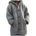 thumbnail image 2 of Womens Cable Knit Thick Button Hooded Cardigan Jackets Long Sleeve Chunky Fleece Winter Sweater Coats with Pockets Gray 5XL, 2 of 5