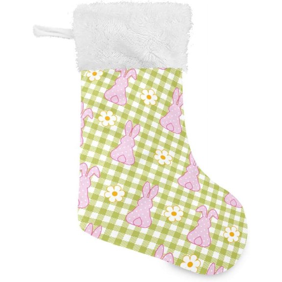 Coolnut 1 PCS Christmas Stocking Easter Bunny Plaid Big Warm 17.7 x 12 Inch Hanging Xmas Stockings Decoration for Family Holiday Party Ornaments Decor Fireplace
