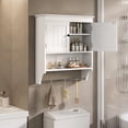 thumbnail image 3 of Zocalo Gabinete de pared para baño con puertas y estantes | Mueble colgante de madera sobre inodoro blanco con toallero | Gabinete de almacenamiento suspendido, 3 of 9