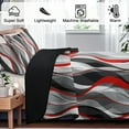 thumbnail image 4 of Classic Line Pattern Bedding Quilt King Size Modern Grey Red and Black Stripe Quilt with 2 Shams, Gray and Red Comforter Sets Lightweight Breathable Bedspreads , 96''x106'', 4 of 7