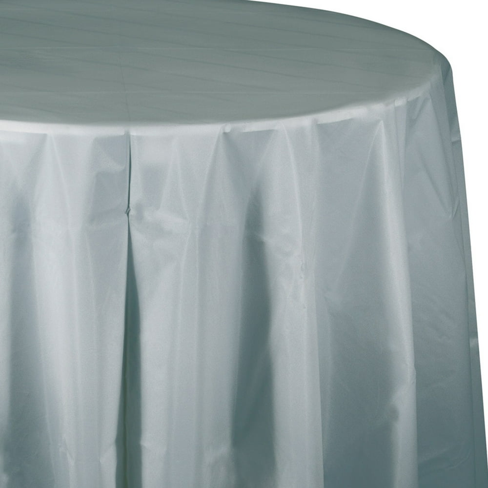 Shimmering Silver Round Plastic Tablecloths, 3 Count