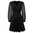thumbnail image 1 of Vestido mini con volantes, cuello cuadrado, manga larga, vestido de fiesta, vestido de novia, negro, L, 1 of 6