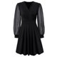 thumbnail image 1 of Vestido mini con volantes, cuello cuadrado, manga larga, vestido de fiesta, vestido de novia, negro, L, 1 of 6