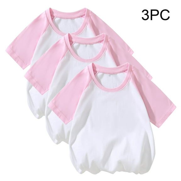 ATOGUTA 3 Pack Cute Tops for Boys Girls Short Sleeve T Shirts Kids Summer Tops Crewneck Basic Tees Pink, Size 2T-12