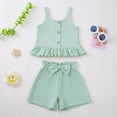 thumbnail image 2 of UAYOTSE Toddler Baby Girl T Shirt Shorts Set Bow Sleeveless Slip Ruffle Tops Matching Outfit Spring Summer Clothes,Sizes 3-4 Years, 2 of 5