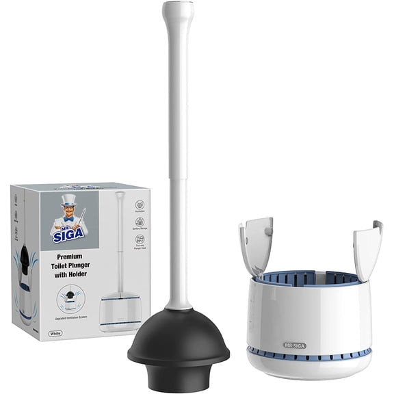 Sxpopstore Mr.Siga Toilet Plunger with Holder with Heavy Duty Toilet Plunger and White
