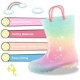 thumbnail image 3 of Kids Toddler Light Up Rain Boots Girls Waterproof Easy on Rain Shoes, Pink Gradient, Size 11, 3 of 7
