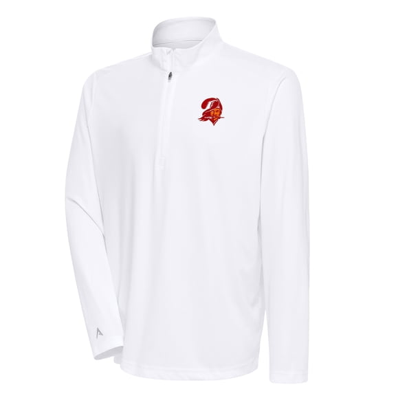 Men's Antigua White Tampa Bay Buccaneers Team Logo Throwback Tribute Quarter-Zip Pullover Top