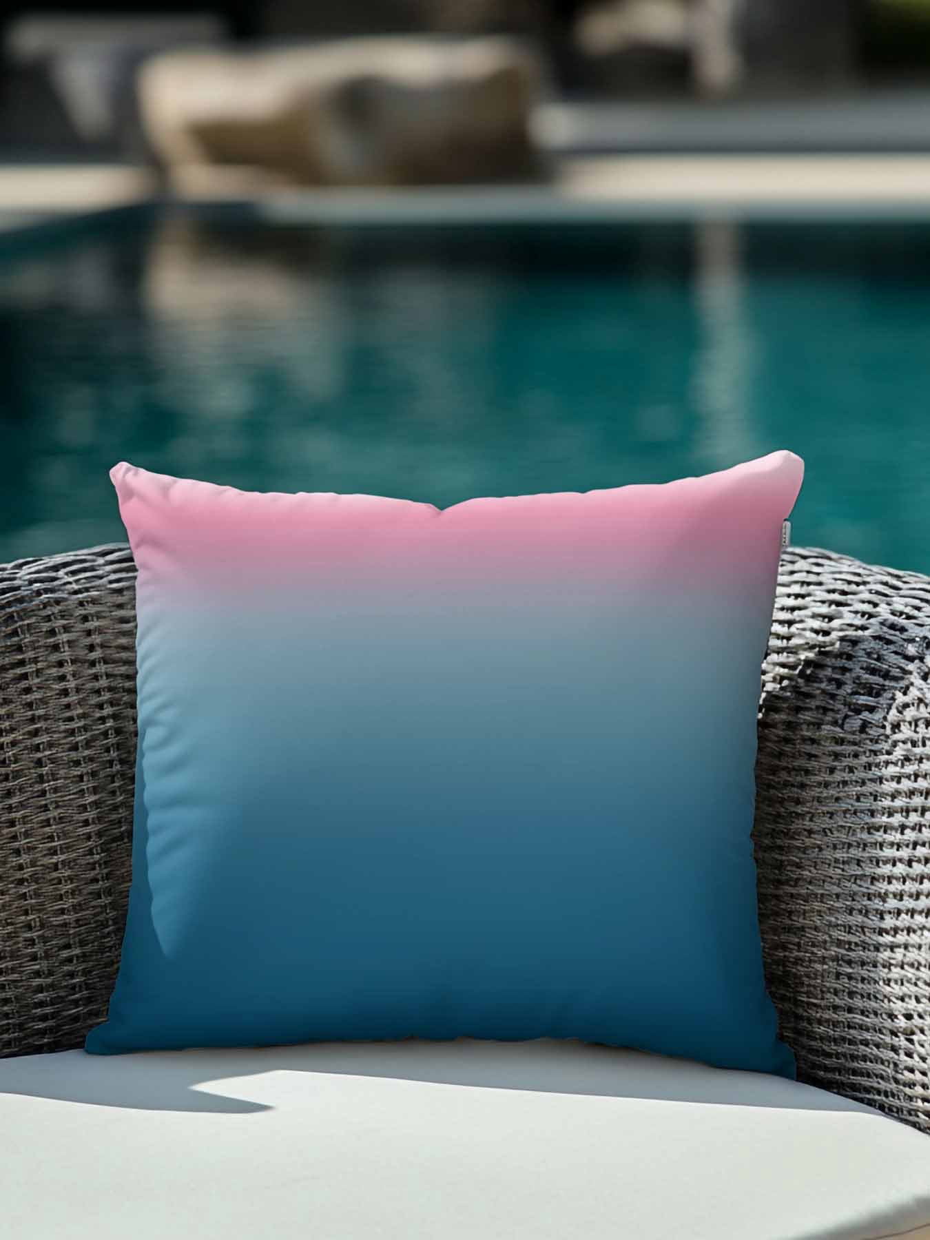 1 Pack Outdoor Throw Pillow, Pink Blue Ombre Waterproof Pillow with Insert Included, Modern Abstract Art Aesthetics Decorative Accent Cushion Sofa Pillows for Patio Porch, 16 x 16 In