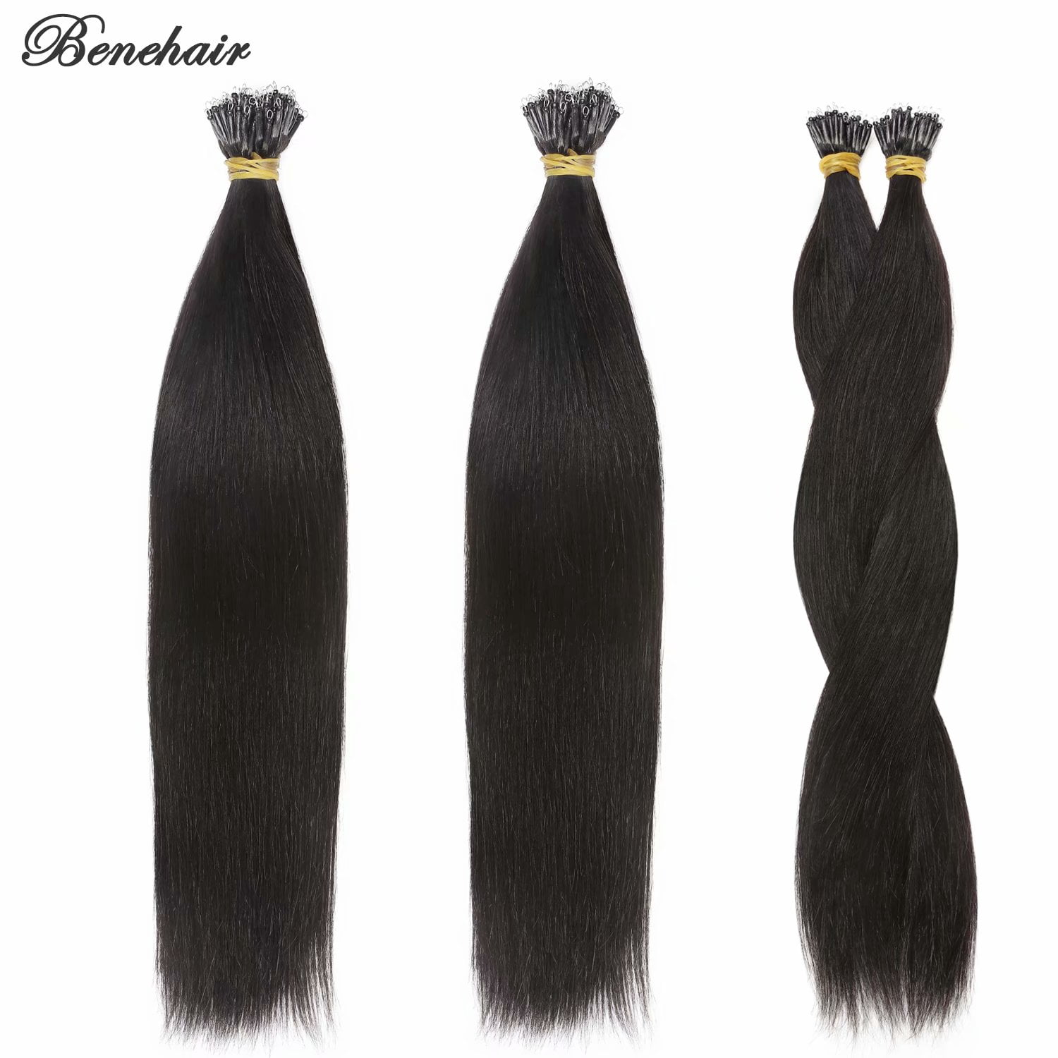 Benehair Human Hair Extensions 1g Nano Ring I Tip Remy Hair Loop in Microlink Full Head Women Seamless Black 100g