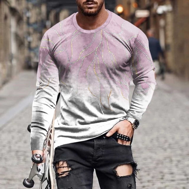Blusas y camisas de manga larga con cuello redondo para hombre, blusas casuales de cuello redondo y manga larga, camisetas estampadas, blusas para hombre