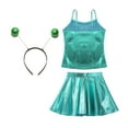 thumbnail image 4 of LiiYii Kids Girls Alien Dance Outfit Feeler Headband Metallic Top Pleated Skater Skirt for Party Green 8, 4 of 5
