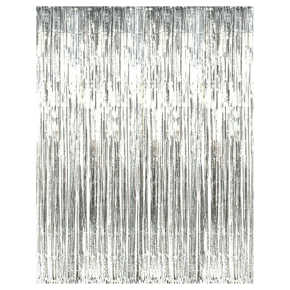 3' x 8' Silver Tinsel Foil Fringe Door Window Curtain Party Decoration ...