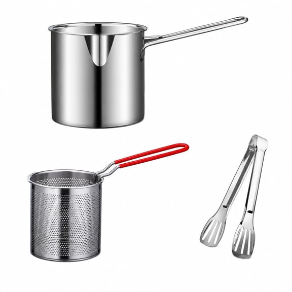 OYPGUE Personal Mini Deep Fryer Set with Stainless Steel Pot, Basket & Food Tongs