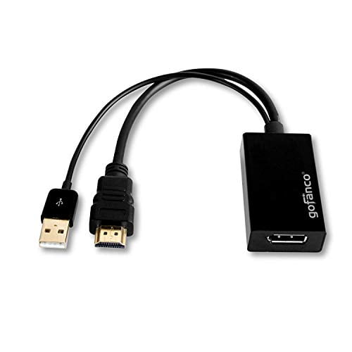 gofanco Adaptateur de Convertisseur 4K x 2K HDMI vers Port d'Affichage avec Alimentation USB pour les Systèmes Équipés de HDMI à Connecter aux Écrans de Port d'Affichage, Compatible avec le Port d'Affichage Double Mode VESA 1.2, HDMI 1.4 et HDCP