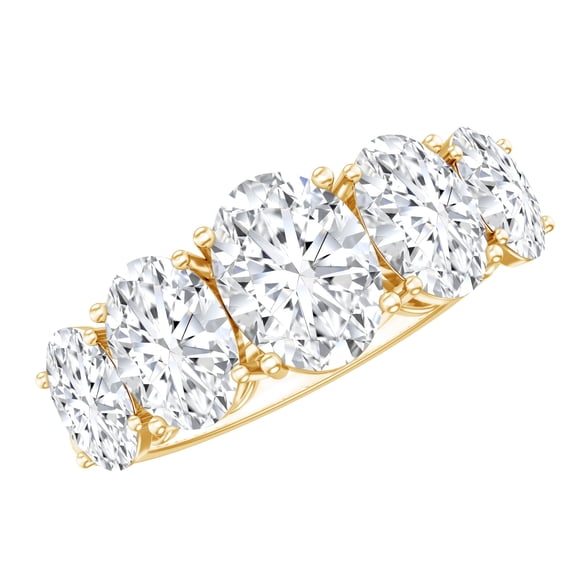Rosec Jewels 4 CT Oval Cut Moissanite Engagement Ring for Women, Certified Moissanite Five Stone Ring, 14K Yellow Gold, US 3.00