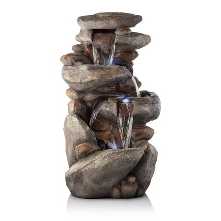 - Alpine Four Tiered Rock Fountain with LED Lights, 40 Inch Tall