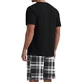 thumbnail image 3 of GIRUNS Men's Pajama Set Lightweight Sleepwear Sets Crew Neck Short Sleeve and Shorts Loungewear with Pocket Black White Plaid 2XL, 3 of 9