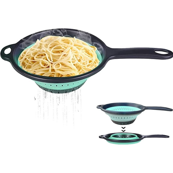 BAODELI Collapsible Colander Strainer Colander 2 Quart Collapsible Colanders & Food Strainer Over the Sink Colander with Extendable Handles for Draining Pasta/Vegetable/Fruit(Green)