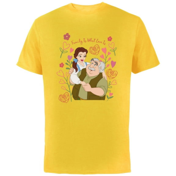 Disney Princess Belle Dad & Daughter Family Is What Love Is - Short Sleeve Cotton T-Shirt for Adults - Customized-Yellow
