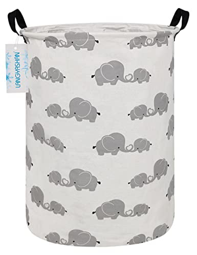 Bedroom Round color elephant LANGYASHAN Storage Bin Canvas Fabric Collapsible Organizer Basket for Laundry Hamper,Toy Bins,Gift Baskets Clothes,Baby Nursery 