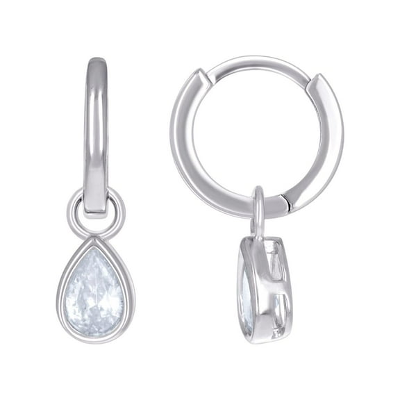 925 Sterling Silver Womens Pear Cubic Zirconia Tear Drop Dangle Hoop Earrings 9.7x7.5mm Wide Hoop Earring for Women