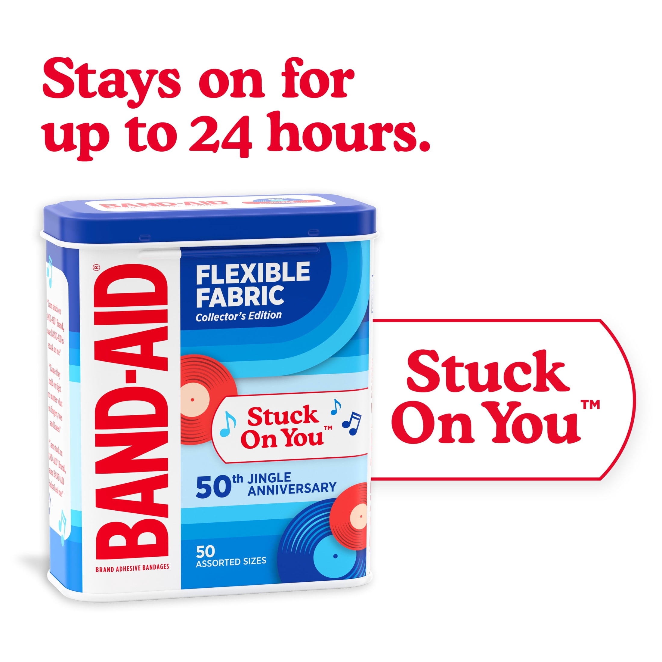 (4 pack) BAND-AID Brand Adhesive Bandages, Jingle Tin, Assorted Sizes, 50ct