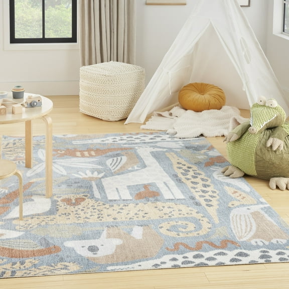 Nourison Astra Machine Washable Contemporary Multicolor 5'3" x 7' Kids Area Rug, (5x7)