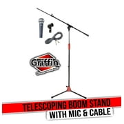 Griffin Microphone Boom Stand Package - Telescoping Arm Mount & Tripod Holder - Cardioid Dynamic Handheld Vocal Microphone - 20FT XLR Mic Cable