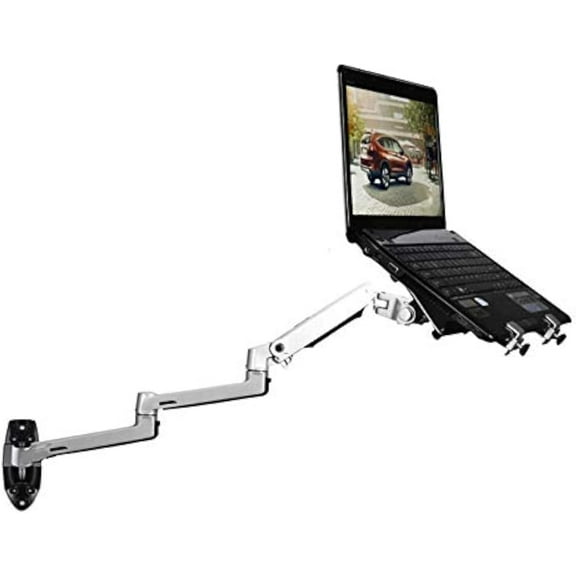 XSJ8013WT Wall Mount Laptop Holder Ultra Long Arm Aluminum Mechanical Spring Full Motion Laptop Mount Arm Monitor Holder Lapdesk (Silver)