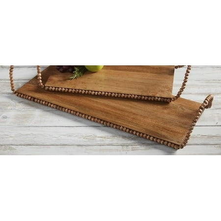 

1 PC-9 x 23 Brown Mango Wood Tray With Beaded Trim and Handles by Mud Pie