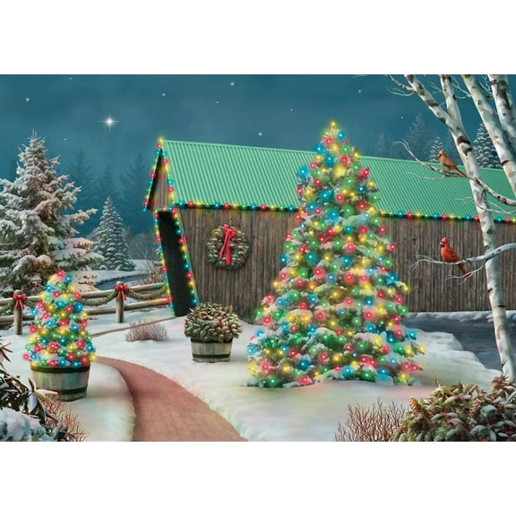 Vermont Christmas Company Box of Country Light Christmas Cards - 15 Cards & 16 Foil Envelops