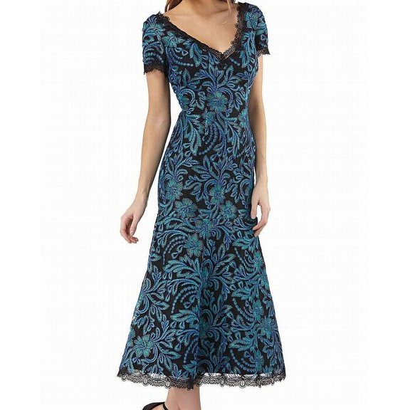JS Collections Womens Green Embroidered V-Neck Sheath Dress $288 (4)