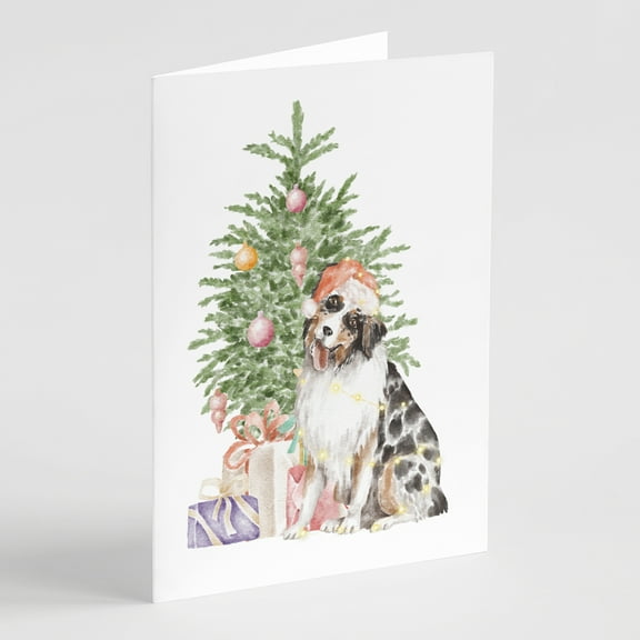 Carolines Treasures CK8199GCA7P Australian Shepherd Design2 Christmas Presents and Tree Greeting Cards and Envelopes