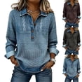 thumbnail image 2 of Womens Tops Gsakboxl Women's Collared Button Up Patchwork Denim Shirt Long Sleeve Striped Print Blouse for Spring & Autumn Tops for Women Trendy, 2 of 6