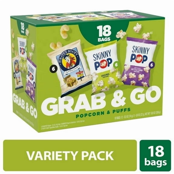 SkinnyPop Popcorn & Pirate's Booty Puffs Snack Variety Pack , 0.5 oz Bags, 18 Count
