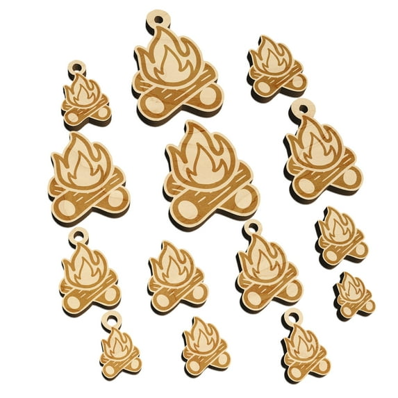 Campfire Cartoon Wood Mini Charms Shapes DIY Craft Jewelry - With Hole - 18mm (17pcs)