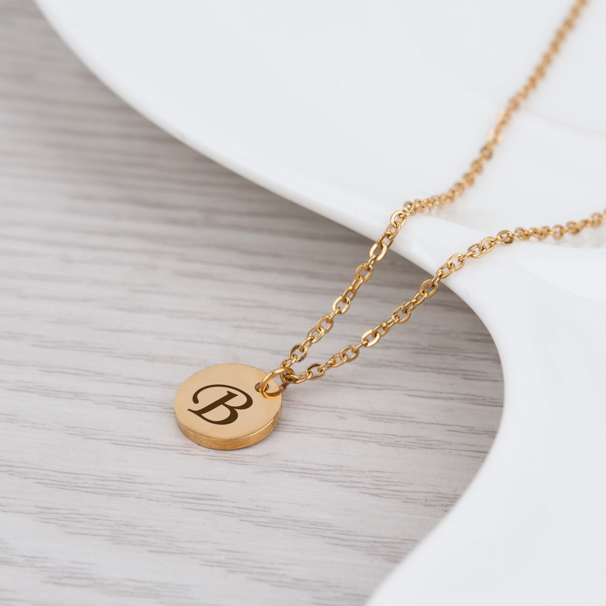 Personalized Women's Gold Round Dainty Anniversary Day Gift for Her Engravable Initial Letter Name Necklace Gift for Girlfriend Birthday WIfe Fiancee Free Jewelry Gift Box Ships Next Day