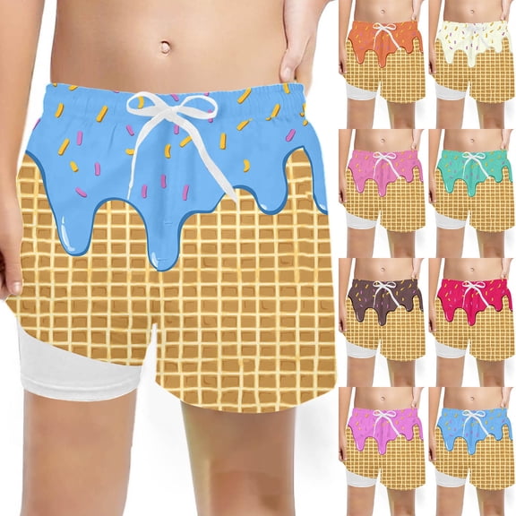 ibiyuan Baby Boys Swim Trunks with Compression Liner Quick Dry Bathing Suit for Boy Drawstring Swim Short Swimsuit Cute Print Gym Shorts Soft Built-In Swim Underwear