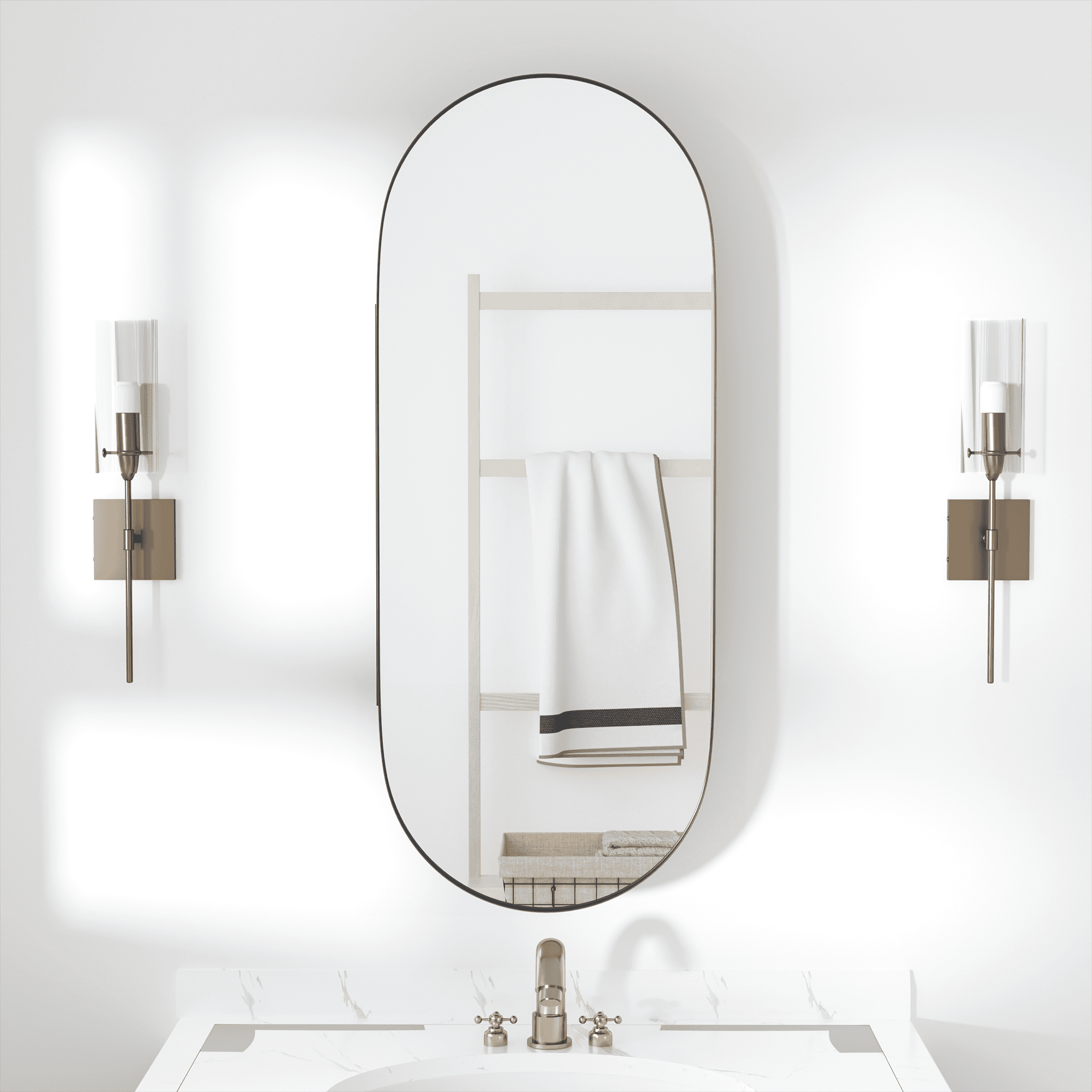 MAYEERTY 13"×7" Model I Black Iron Track Mirror Cabinet Compact Storage for Small Bathrooms