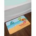 thumbnail image 2 of Graphic Beach Bath Mat, Summer Leisure Scene at Coast Ocean Sailboat Parasol and Chair Cartoon Style, Plush Bathroom Decor Mat with Non Slip Backing, 29.5" X 17.5", Multicolor, by Ambesonne, 2 of 2
