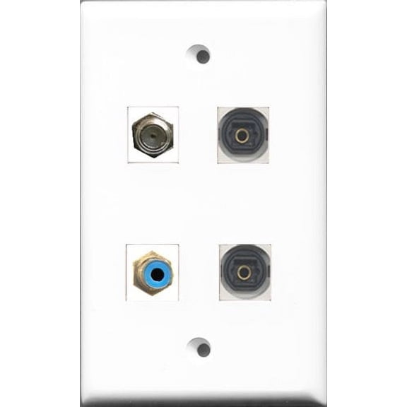 RiteAV 1 Port RCA Blue and 1 Port Coax Cable TV- F-Type 2 Port Toslink Wall Plate